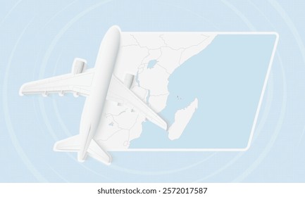 Comoros Travel Illustration with Plane and National Flag. Ideal for travel agencies, promotional materials, or geographic content related to Comoros.