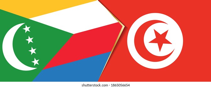 Comoros and Tunisia flags, two vector flags symbol of relationship or confrontation.