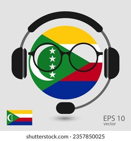 Comoros vector flag with headphones and glasses, vector illustration. 