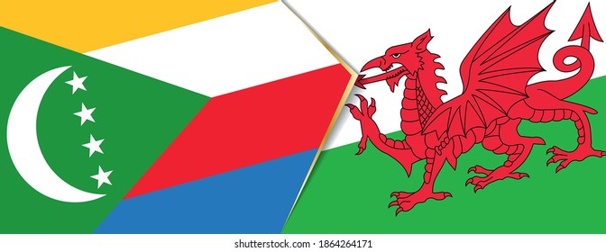 Comoros and Wales flags, two vector flags symbol of relationship or confrontation.