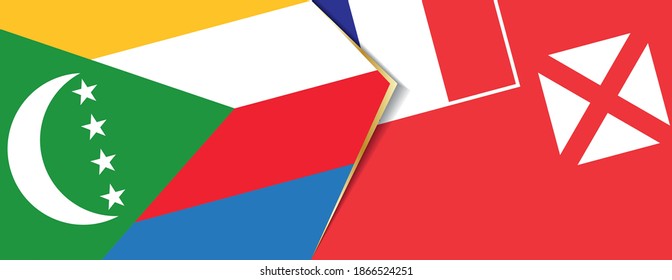 Comoros and Wallis and Futuna flags, two vector flags symbol of relationship or confrontation.