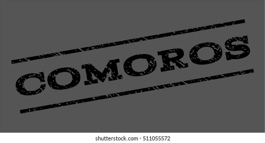 Comoros watermark stamp. Text caption between parallel lines with grunge design style. Rubber seal stamp with dirty texture. Vector black color ink imprint on a gray background.