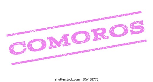 Comoros watermark stamp. Text tag between parallel lines with grunge design style. Rubber seal stamp with scratched texture. Vector violet color ink imprint on a white background.