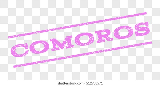 Comoros watermark stamp. Text tag between parallel lines with grunge design style. Rubber seal stamp with dust texture. Vector violet color ink imprint on a chess transparent background.