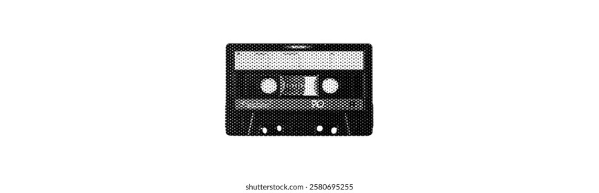 compact audio cassette tape isolated in white background halftone effect collage element for mixed media vintage dotted texture magazine grunge punk style