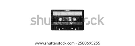 compact audio cassette tape isolated in white background halftone effect collage element for mixed media vintage dotted texture magazine grunge punk style