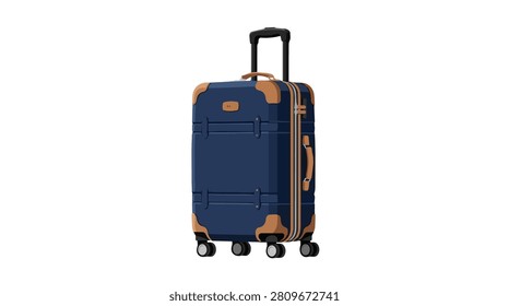 compact blue luggage with brown details and wheels, perfect for travel plans and journeys in various environments