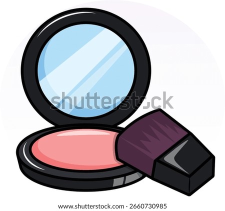 Compact Blush with Brush Vector Art - Pop Art Style Cartoon Makeup Graphic