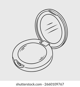 Compacto com espelho. Ilustração de Linha Fina.