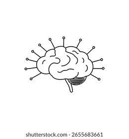 Compact brain with signal lines. Use for mental health, psychology or science visuals.