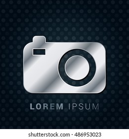 Compact Camera 3D Silver/Platinum/Steel Metallic Premium Icon / Logo Design