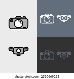 Compact Camera and drone - clean and modern Photography and videography icon set.