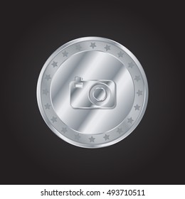 Compact Camera embossed realistic silver / platinum coin precious Icon / Logo Design
