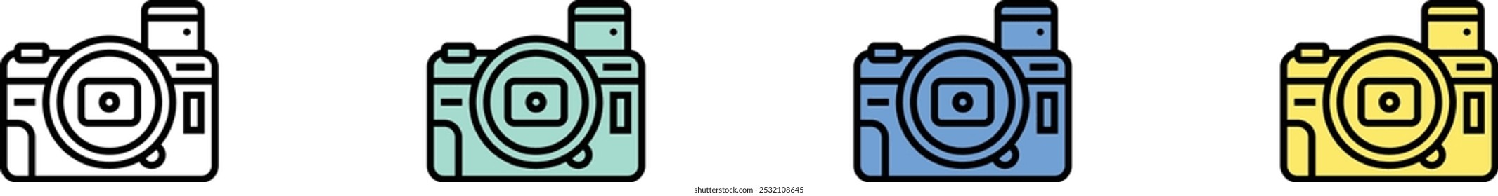 compact camera icon. Outline, Green, Blue and Yellow Style Design Isolated On White Background