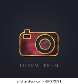 Compact Camera Red Ruby with Golden Frame Precious Jewellery Icon / Logo Design