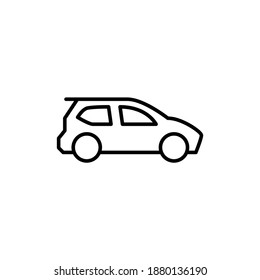 compact car icon in flat black line style, isolated on white background