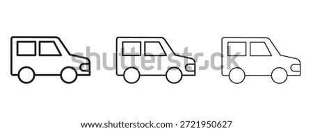 Compact car icon logo black pictogram set. thin line outline art.