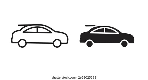 Símbolo de ícone de carro compacto em preto. linha e ícones planos