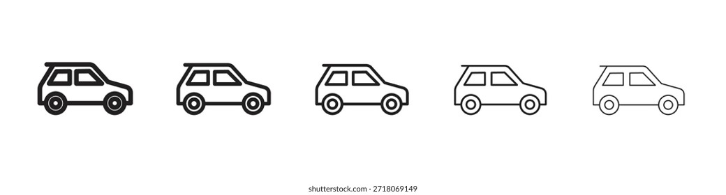 Compact car icon symbol in thin line, Black outline and stroke style