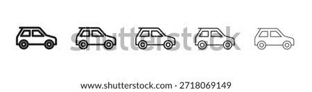 Compact car icon symbol in thin line, Black outline and stroke style