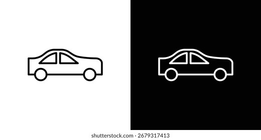 Compact car icon vector symbols pack in black and white lines