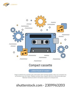 Compact cassette flat contour style vector concept illustration