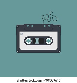 Compact Cassette Flat Vector Illustration