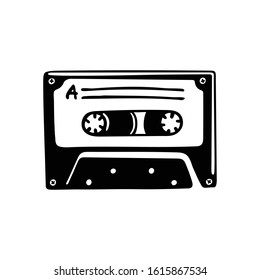 Compact cassette mini tiny tatoo or logo. Blackwork.