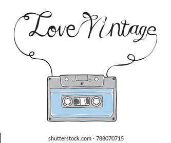 Cinta compacta, Musicassette dibujada a mano.vector vintage de amor, cinta cassette, cinta de audio con ilustración de cinta magnética analógica