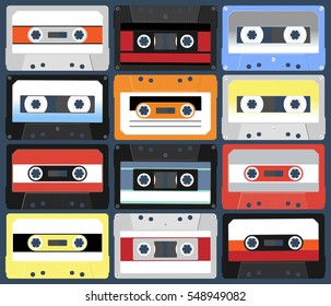 Compact cassettes. Set. Vector illustration flat design style