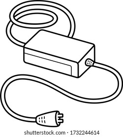 Compact charger for E-Bike. Vector outline icon.