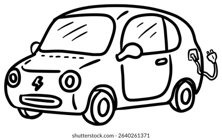 Compact City Car Hand Drawn Sketch Line Art Clip Art