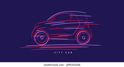 Compact city car line dynamic illustration of vehicle silhouette, sketch graphic
