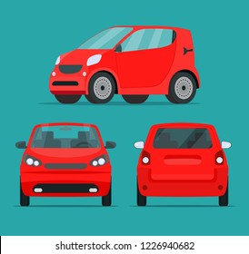 Compact city car two angle set. Vector flat illustration