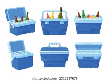 Contenedores Compactos Refrigeradores Set. Solución conveniente para la conservación de productos perecederos y bebidas frías, ilustración