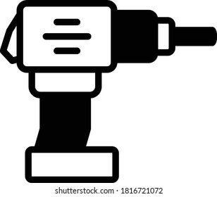 Diseño de taladro compacto de impacto sin cordón, kit de controlador de impacto sin escobillas vector Diseño de icono de glifo, herramientas de reparación de neumáticos y equipos de taller de ruedas en fondo blanco