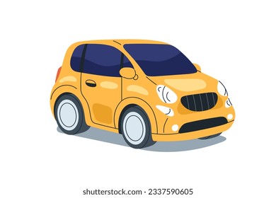 Compact coupe passenger car. Small mini tiny auto. 2-door automobile. Little automotive vehicle, road motor transport. Flat vector illustration isolated on white background