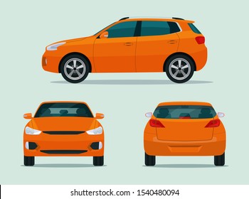 Compact CUV car set isolated. Car CUV with side view, back view and front view. Vector flat style illustration.