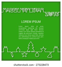 Compact design for cards, icons, stickers with  Happy New Year 2016, christmas tree and presents