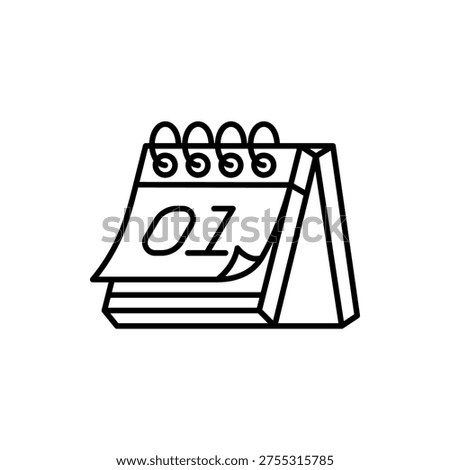 Compact desk calendar icon with ring binder and date one in outline