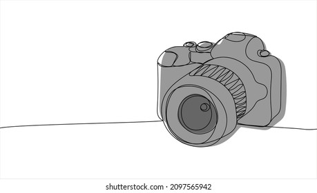 Compact digital camera.  Photography equipment concept. One continuous line drawing. Vector illustration