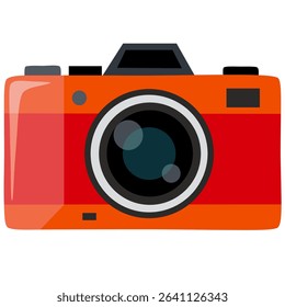 Compact digital Photo Camera with big Lens for Photography, travelling, documenting. Cartoon vector illustration