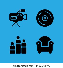 compact disc, armchair, video camera and rank icons vector in sample icon set for web and graphic design