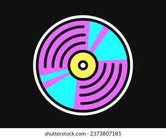 Compact disc or CD disk. Laser disc. 90s compact disc with refraction. Millennial childhood technology. Icon vector illustration. 