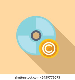 Compact disc copyright icon flat vector. Electronic protection. Smart rule