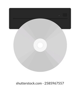 Compact disc and drive. Vector illustration depicting a comapct disc being inserted into a black disk drive