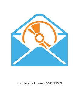 compact disc in envelope icon on white background
