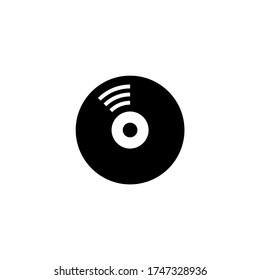 Icono de disco compacto en glifo plano negro, estilo relleno aislado en fondo blanco