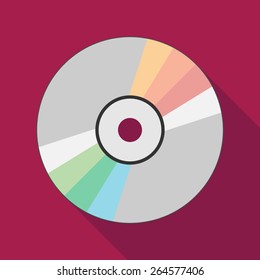 compact disc icon with long shadow. flat style vector illustration