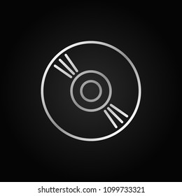 Compact disc icon in thin line style. Vector CD or DVD concept silver sign on dark background